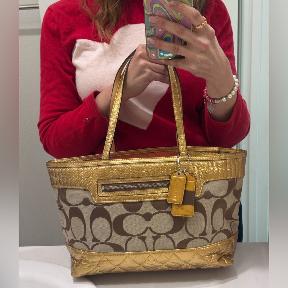 Coach Poppy Signature Quilted Metallic Tote - Picture 14 of 14